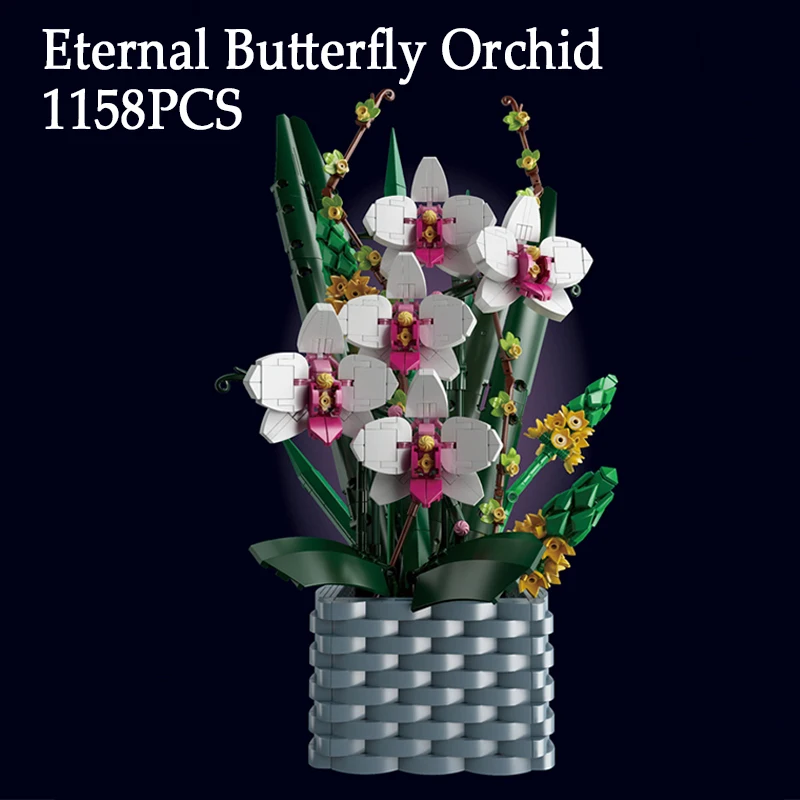 

1158 шт., вечная бабочка, орхидея, строительные блоки, растение в горшке, домашний декор, искусственные цветы, украшения, кирпичи, игрушки, идеальные подарки