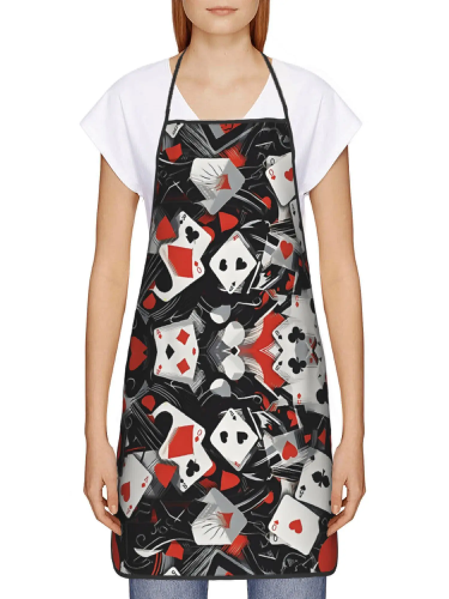 Poker Cards Kitchen Apron - Casino Gambling Pattern Linen Look Chef Bib for Men Women Cooking Baking Gift Decor