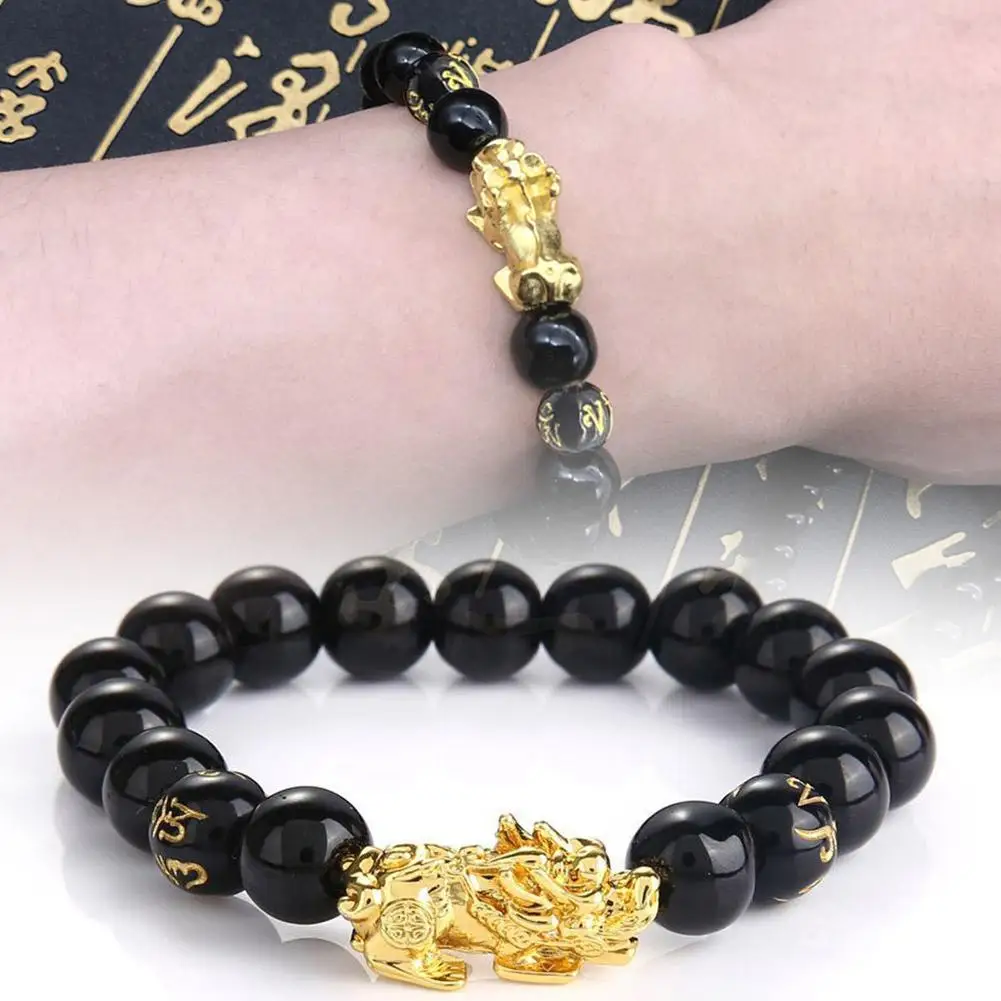 Feng Shui Black Obsidian Wealth Bracelets Men Color Jewelry Women Bracelets Changed Mantra Bangle 10mm Dragon Lucky Bead W0G8