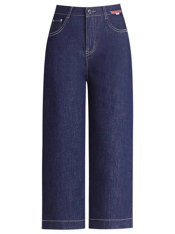 Deep Blue Denim Orts Lose, gerade, dünne Sommerjeans, hohe Taille, weites Bein, Hose für Damen, Ele und faionable Damenjeans