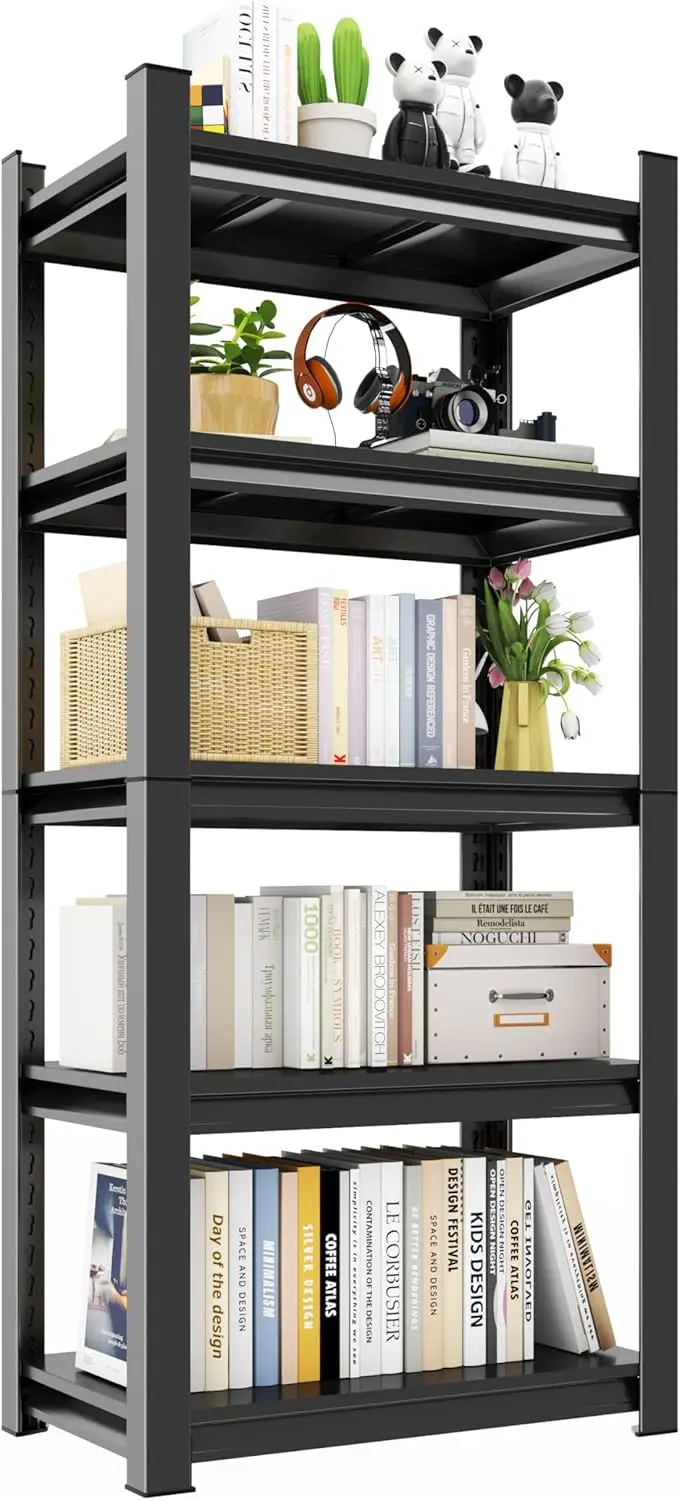 

5-Tier Book Shelf, Narrow Tall Bookshelf, Metal Shelving, Modern Adjustable Shelf, Book Shelves For Living