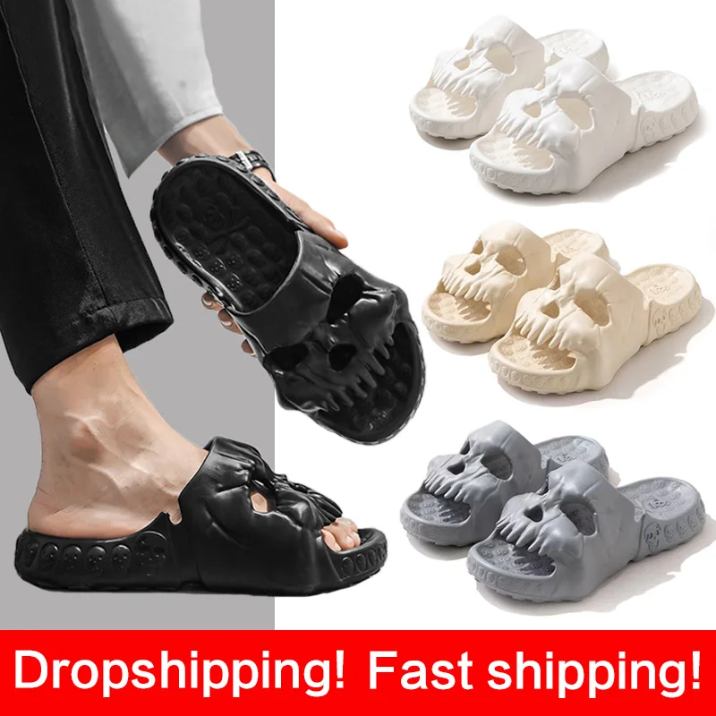 New Personalized Skull Design Men Slippers 2024 Summer Outdoor Fun Slides Thick Bottom of Beach Non-slip Leisure Women Sandals