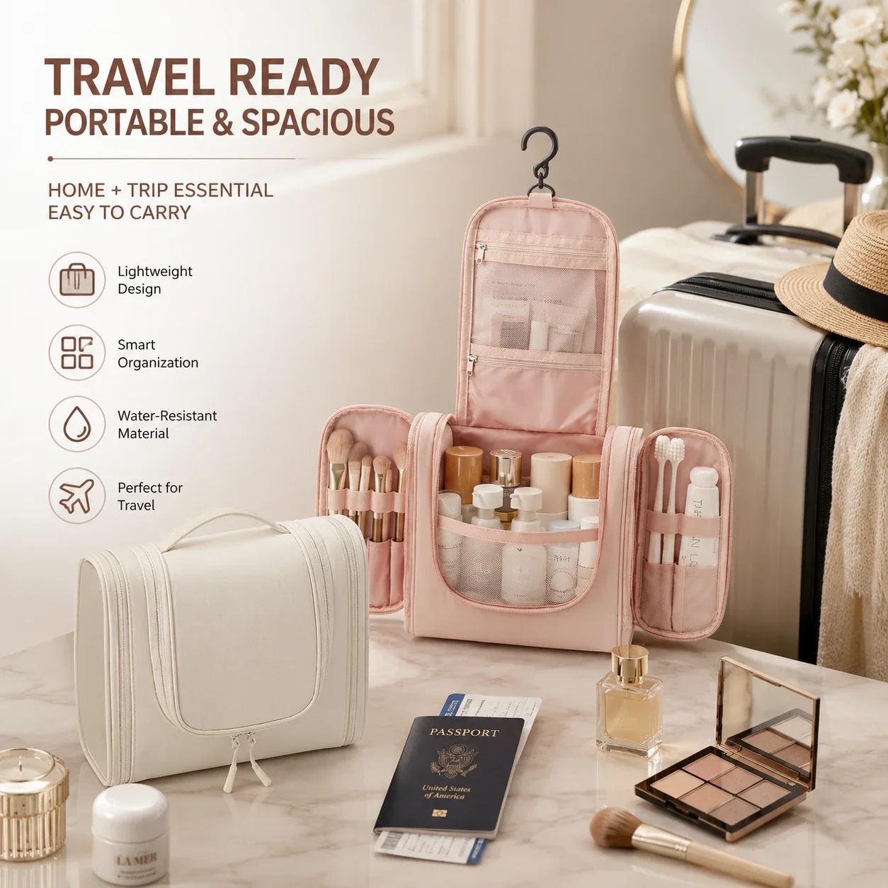 3-Zipper Thickened Travel Toiletry Bag, Large Capacity Makeup Storage Pouch for Travel and Home