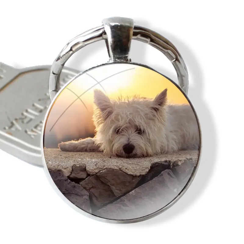 Keychain Glass Cabochon Metal Pendant Classic Men's Women's Keyring Terrier Westie Dog image 5