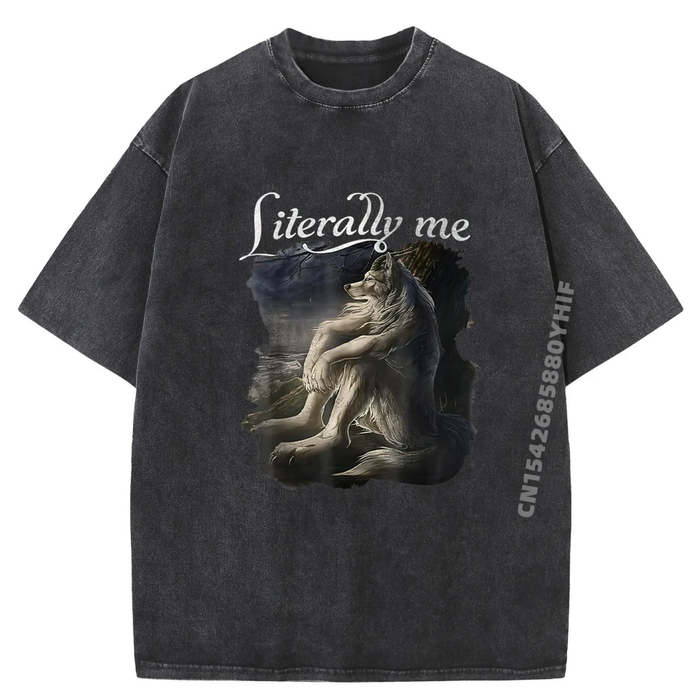 

Sitting Wolf Literally Me Wolf Tops Tees Mens Graphic Shirt Mens Outdoor Washed Tees Latest Printed Tshirt