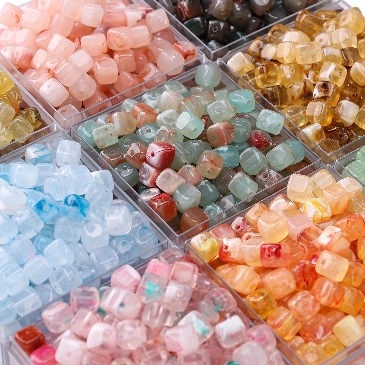 40/120pcs 6x6mm Acrylic Transparent Two-Color Square Beads Scattered Beads For DIY Bracelets Necklaces Jewelry Making Accessorie