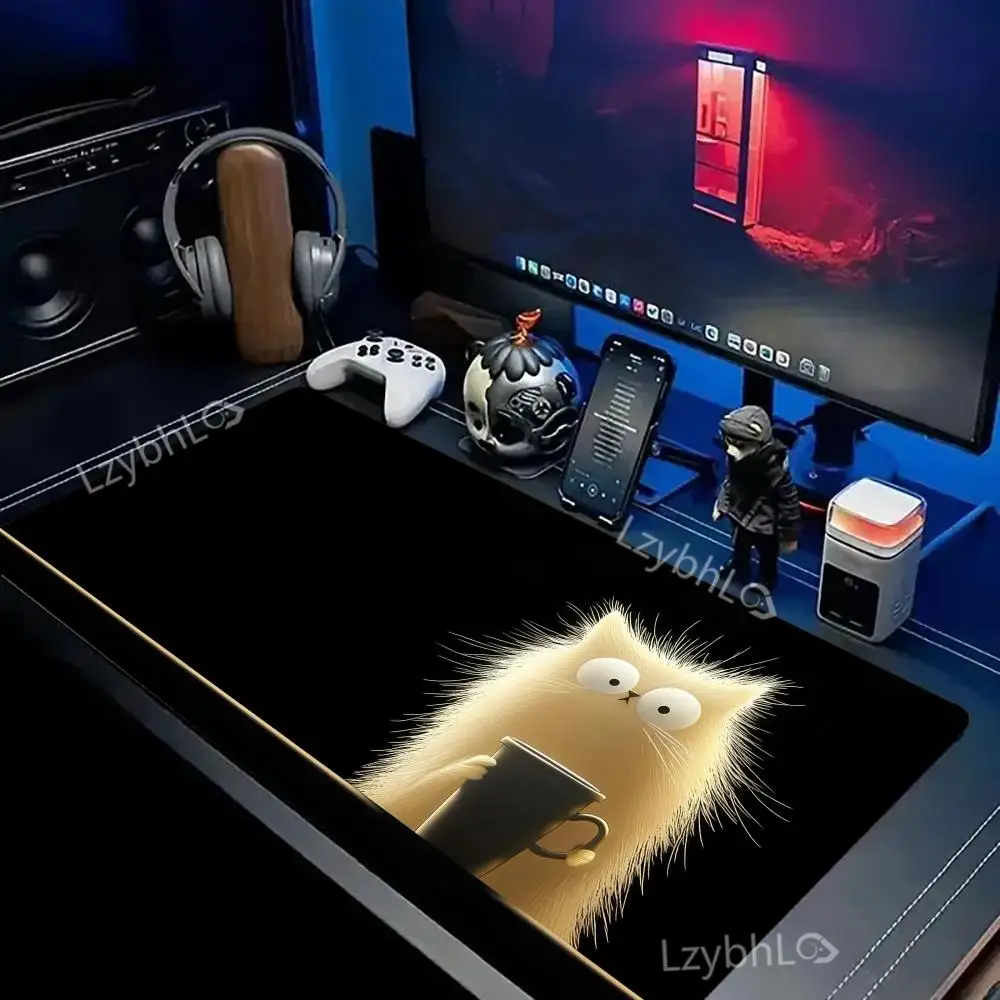 

Fun Black Cat Hot Drink XXL Mousepad Computer Keyboard Pads Mouse Mat Large Gamer Soft Office Carpet Table Mat Desktop desk Pad