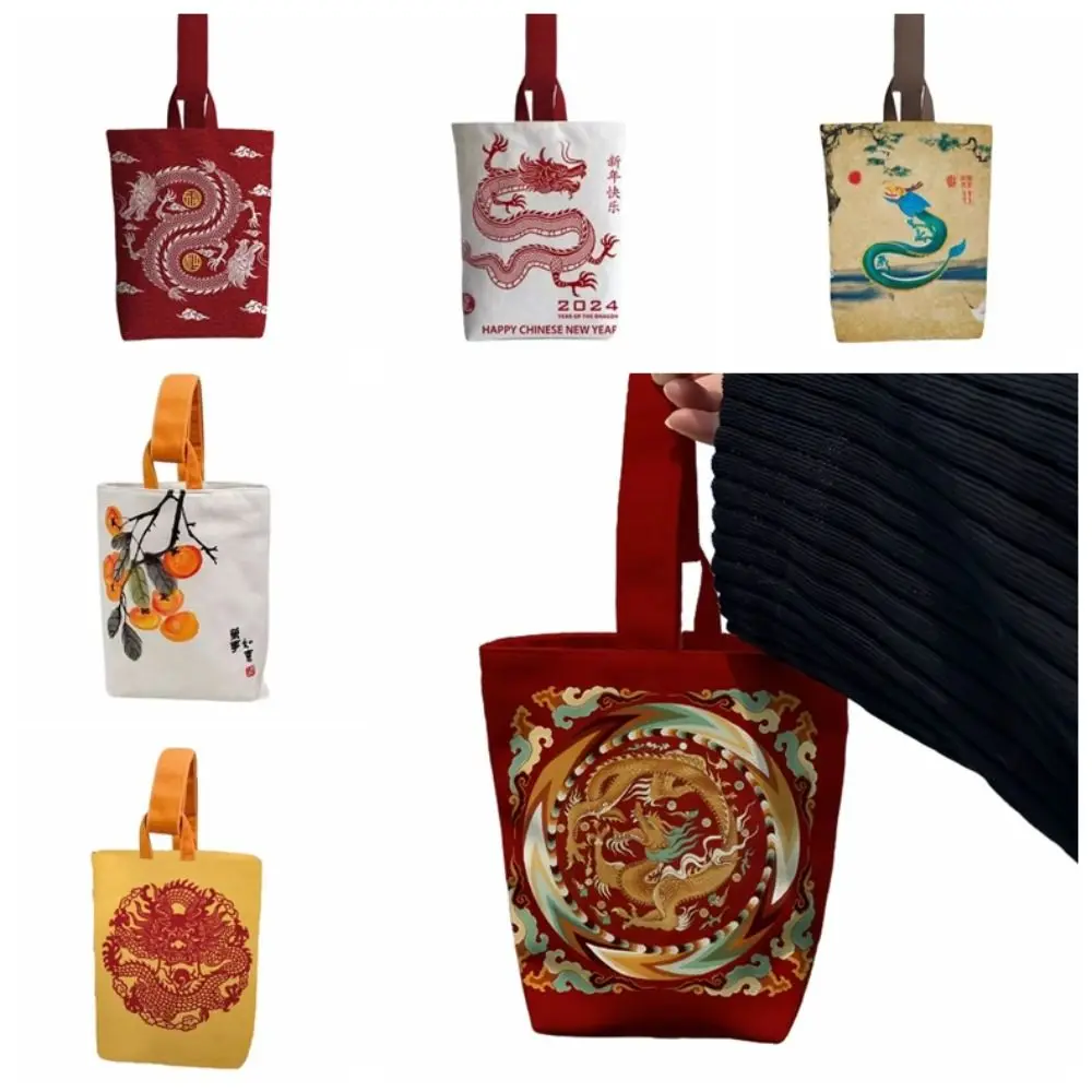 

Fashion Animal Canvas Bucket Bag Large Capacity Lunch Bag Dragon Tote Bag Storage Bag Mommy Bag Cartoon Handbag Female/Girls