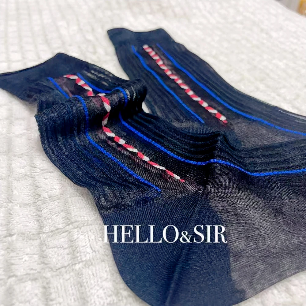 

Summer New Men Socks Multicolour Transparent Stripe Vintage Tube Socks for Man Stockings Brand Thin Office Business Dress Socks