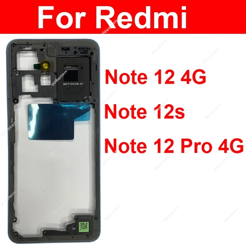 Middle Frame Housing For Xiaomi Redmi Note 12 12s Pro 4G Middle Frame Bezel Holder Cover with Side Buttons Parts