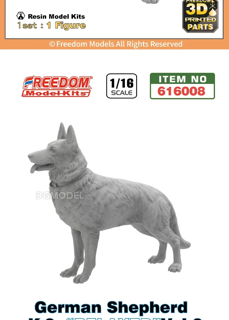 Freedom 3D Resin Print Animal Model Kit F616008 German Wolfdog - Standing Position 1/16 Assemble Model