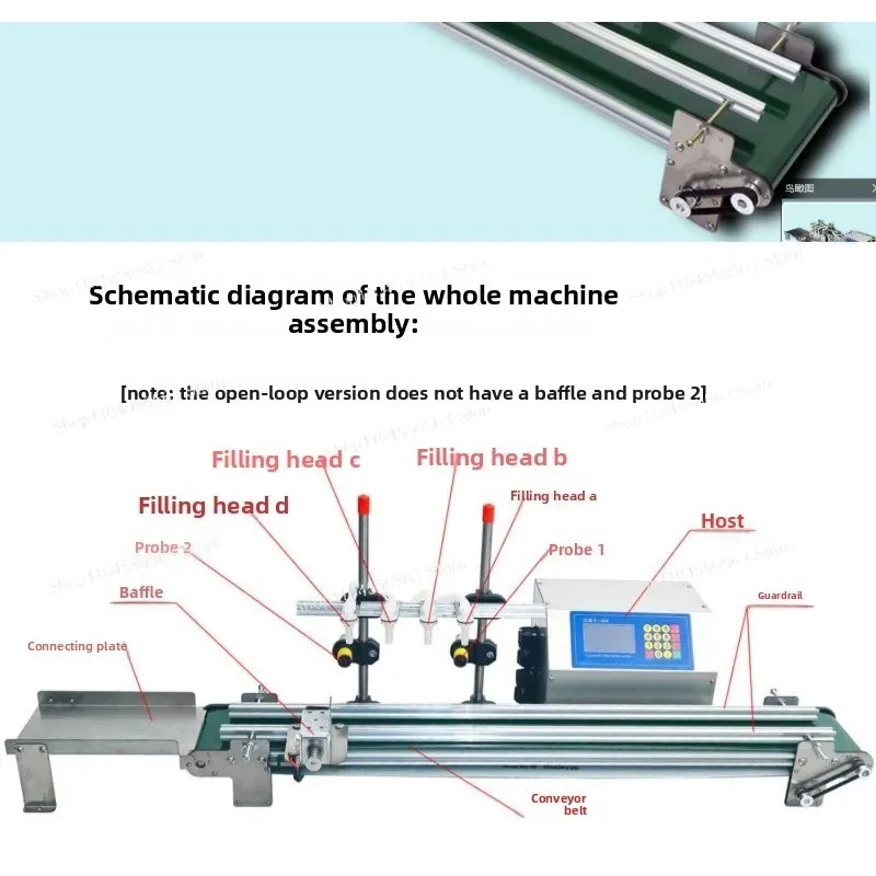 1-4 Nozzle Tabletop Liquid Filling Machine, Automatic Low-Viscosity Filler with Conveyor Belt for Juice Water Bottle Filling