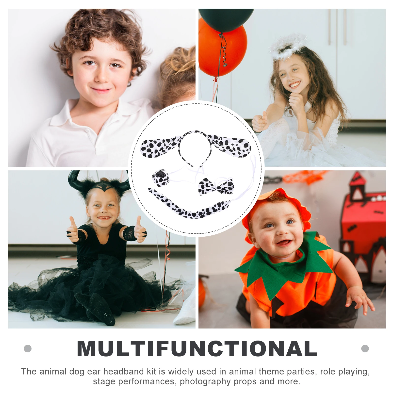 

Spotted Dog Hair Accessories Dress Up Ear Headband Tail Cosplay Puppy Bowtie Fake Nose Headgear Animal Theme Party Role Playing