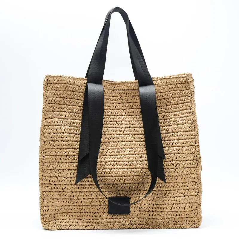 Bolso de hombro de paja tejido a mano estilo retro, bolso tote de gran capacidad para mujer, accesorio de viaje para vacaciones en la playa