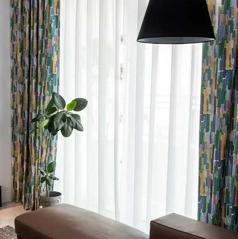 Printed Semi-blackout Custom Size Fresh Multi-color Polycotton Window Curtains for Living Dining Room Bedroom Study Hotel Home