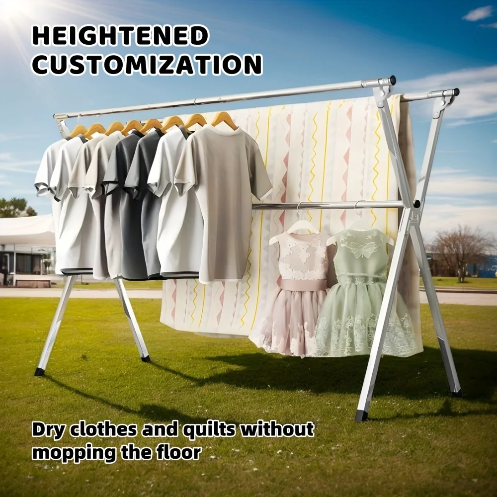 Foldable Metal Clothes Drying Rack with Three Adjustable Rods for Space Saving Storage, Indoor and Outdoor Use