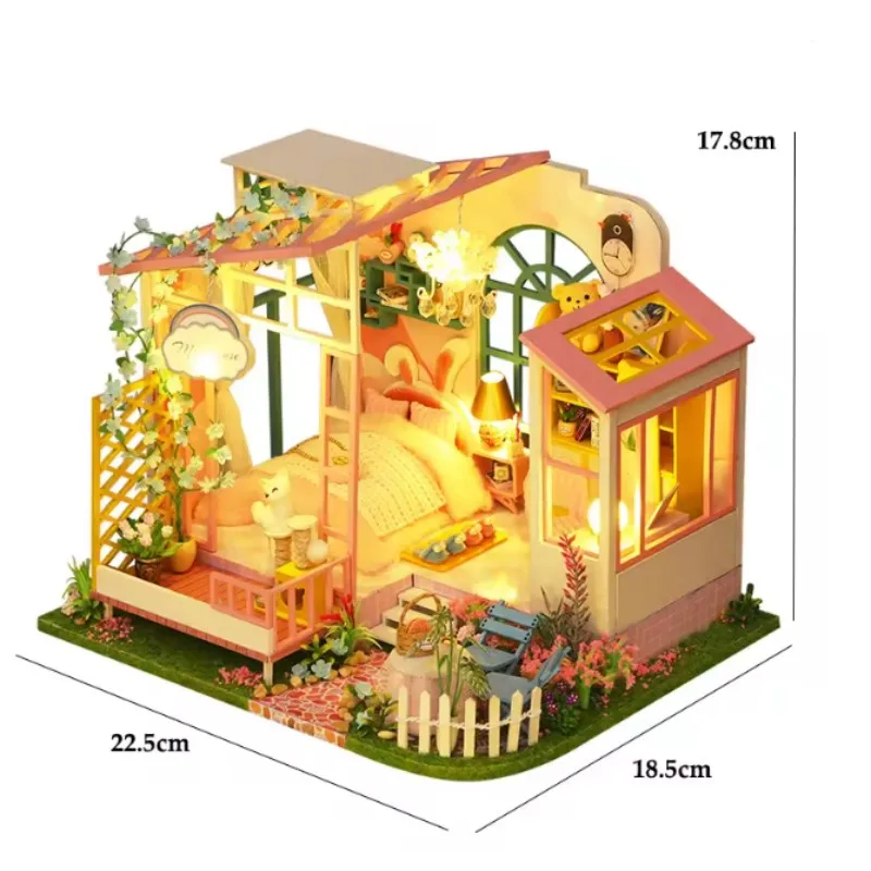 جديد لتقوم بها بنفسك منزل مصغر خشبي بيت الدمية الصغيرة ثلاثية الأبعاد لغز التجمع بناء لعبة مجسمة المنزل مع أضواء LED دمية هدية عيد ميلاد #6