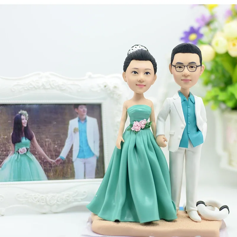 Handmade Polymer Clay figure wedding Married couple Doll Photo custom character model Statue Birthday Cake Topper Gift