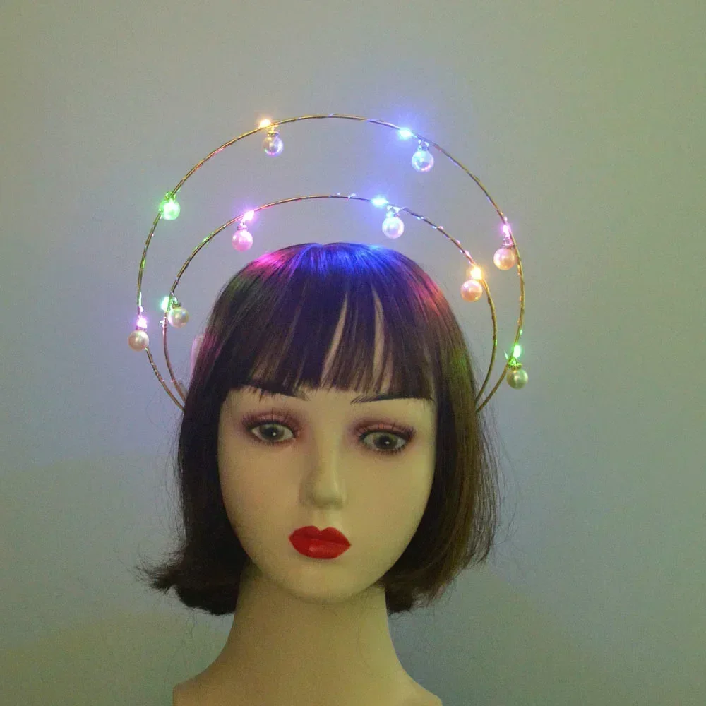 Diadema con corona de Halo iluminada con brillo festivo, diadema con pinchos, diosa griega, mariposa, pluma, flor, suministros para fiestas
