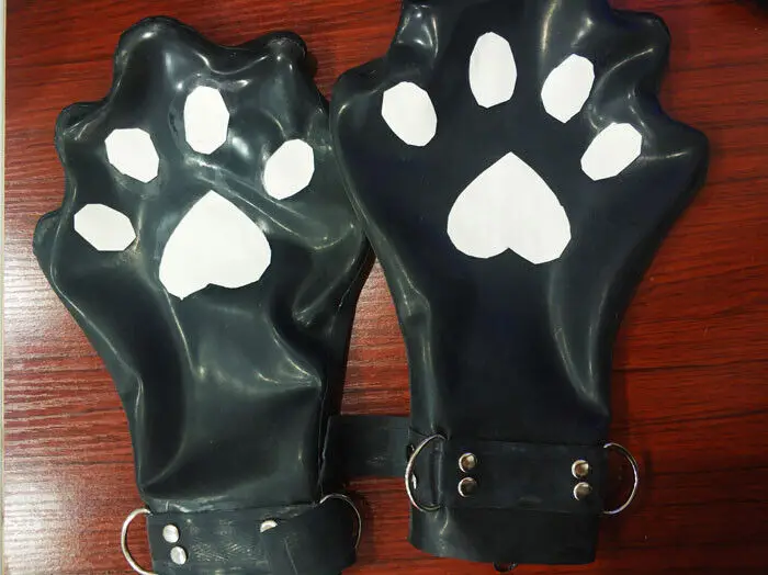 

Latex Gummi Handschuhe Cosplay Katzenpfote Schön Schwarz Gloves Finger Verbinden