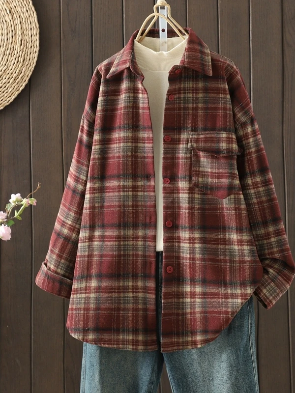 فضفاض طويل Sve عادية irt زر واحد منقوشة المرأة وصول جديد 2025 موسم الخريف مريحة تناسب سترة مفتوحة Sle #1