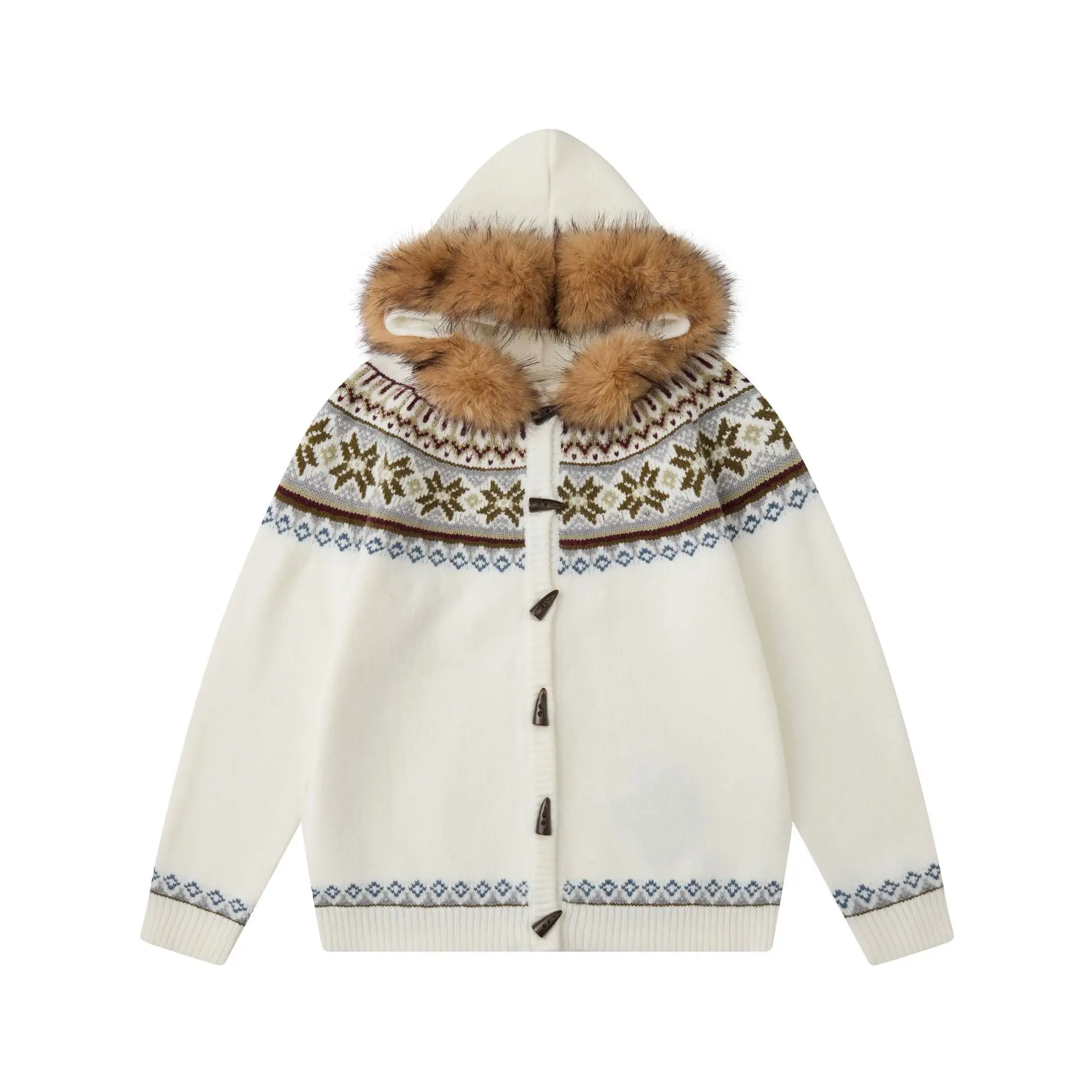 

Thickened Knitted Hooded Cardigan Sweater Faer Island Collar Unisex Autumn Winter New Arrival Breathable Casual Long Sleeve