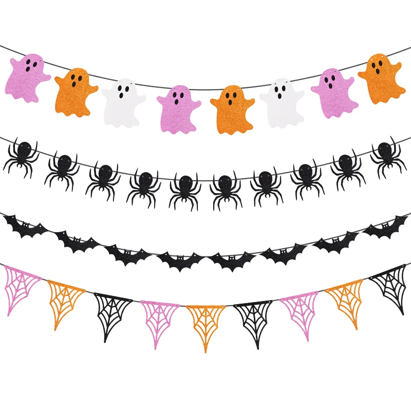 Halloween hängende Girlande Fledermaus Geister Spinne Muster Papier Banner glücklich Halloween Dekorationen nach Hause liefert – Detail 1