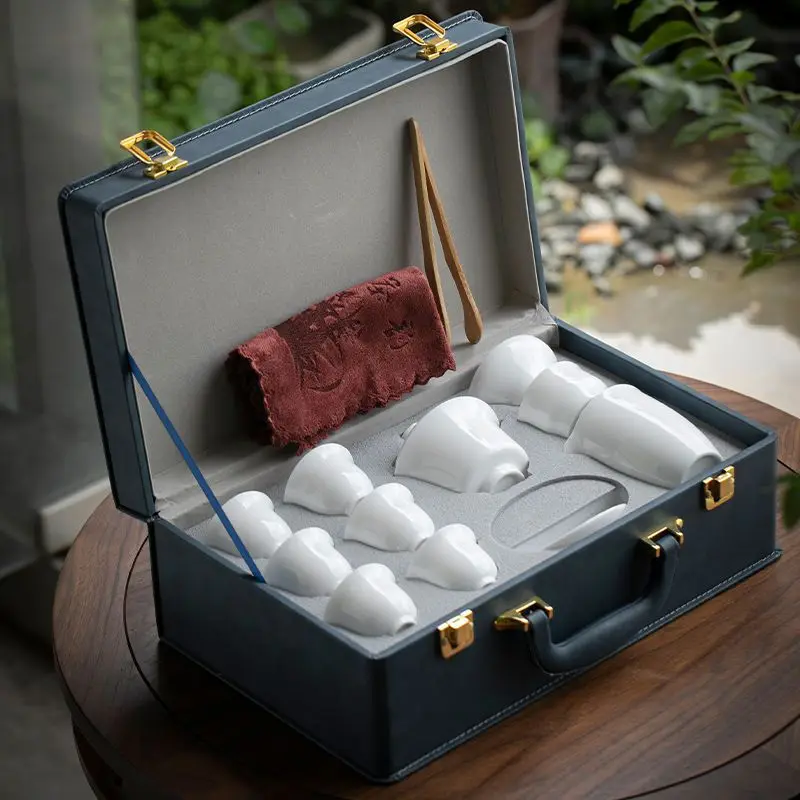 Portable Dehua High-White Porcelain Gaiwan Kungfu Tea Set with 6 Cups in a Gift Box Customizable Home Gift