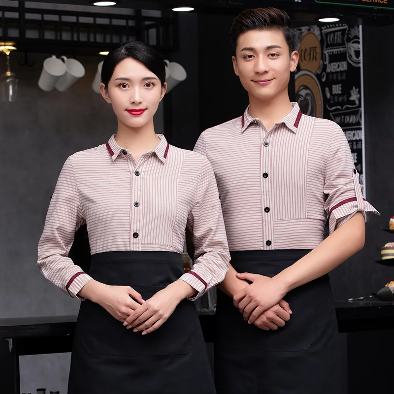 Western Restaurant Coffee Shop Overalls Hotel Catering Restaurant Milk Tea Shop Restaurant Waiter Workwear Shirt Long Sleeve