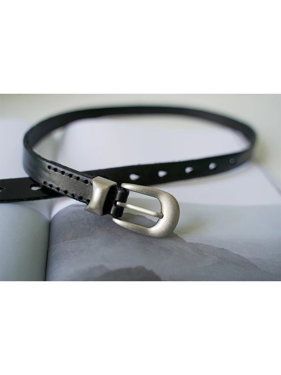 Women WESTERN SLIM Pin-buckle  Buckled Leather Belt Black 2 Cm Belt