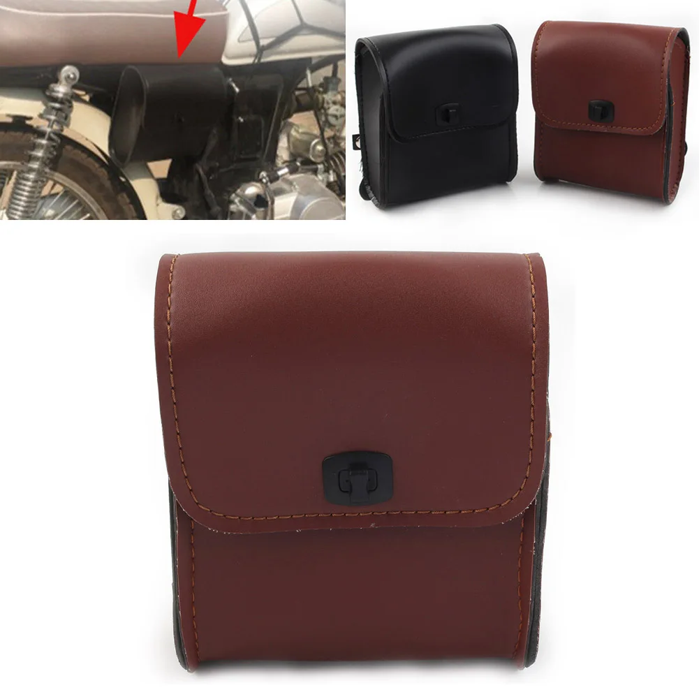 1x Motorcycle Saddle Luggage Pu Leather Side Tool Bag Storage Universal Black/Brown