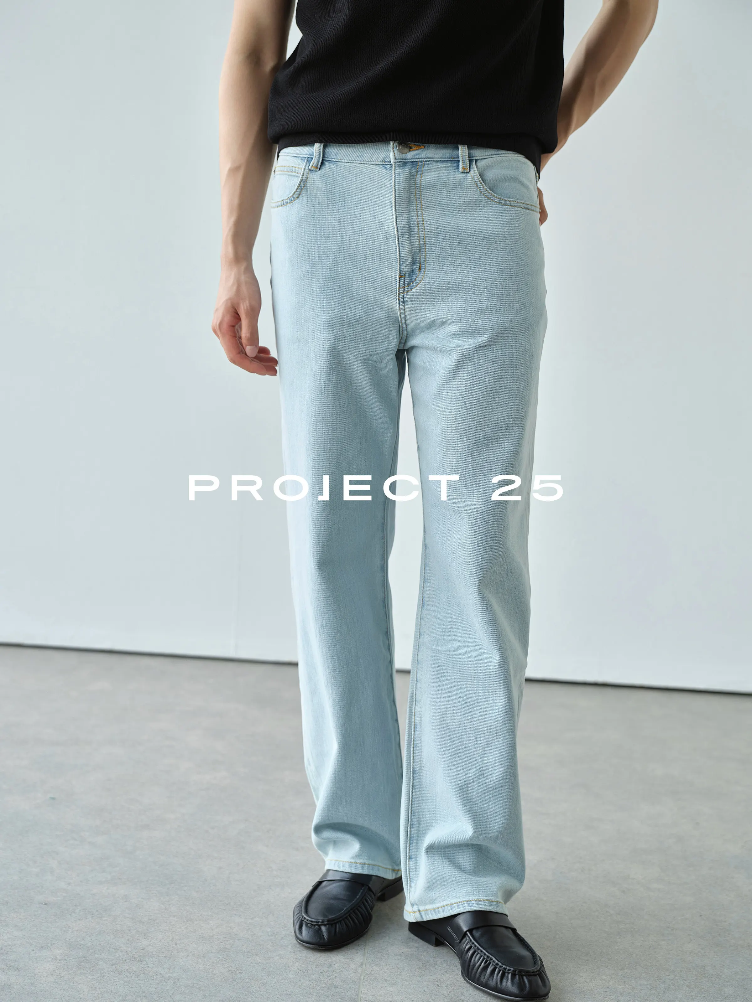 PROJECT 25 Japan Import Triacetate Cool Fabric Ice Blue Washed Straight Jeans Men Soft Stiff All Occasion Versatile Daily Denim