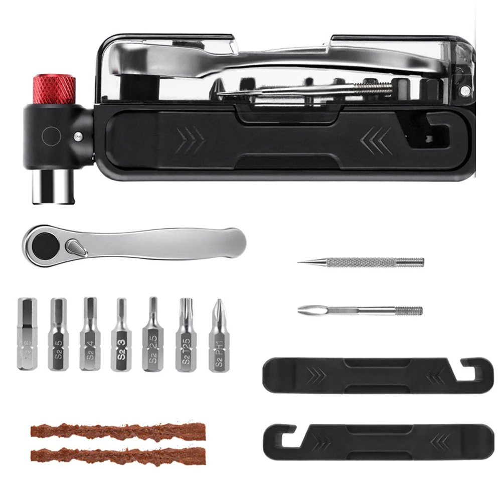 

Bike Repair Tool Kit with Internal Hexagon Set and Inflator Nozzle Featuring Steel Construction for Reliable Use