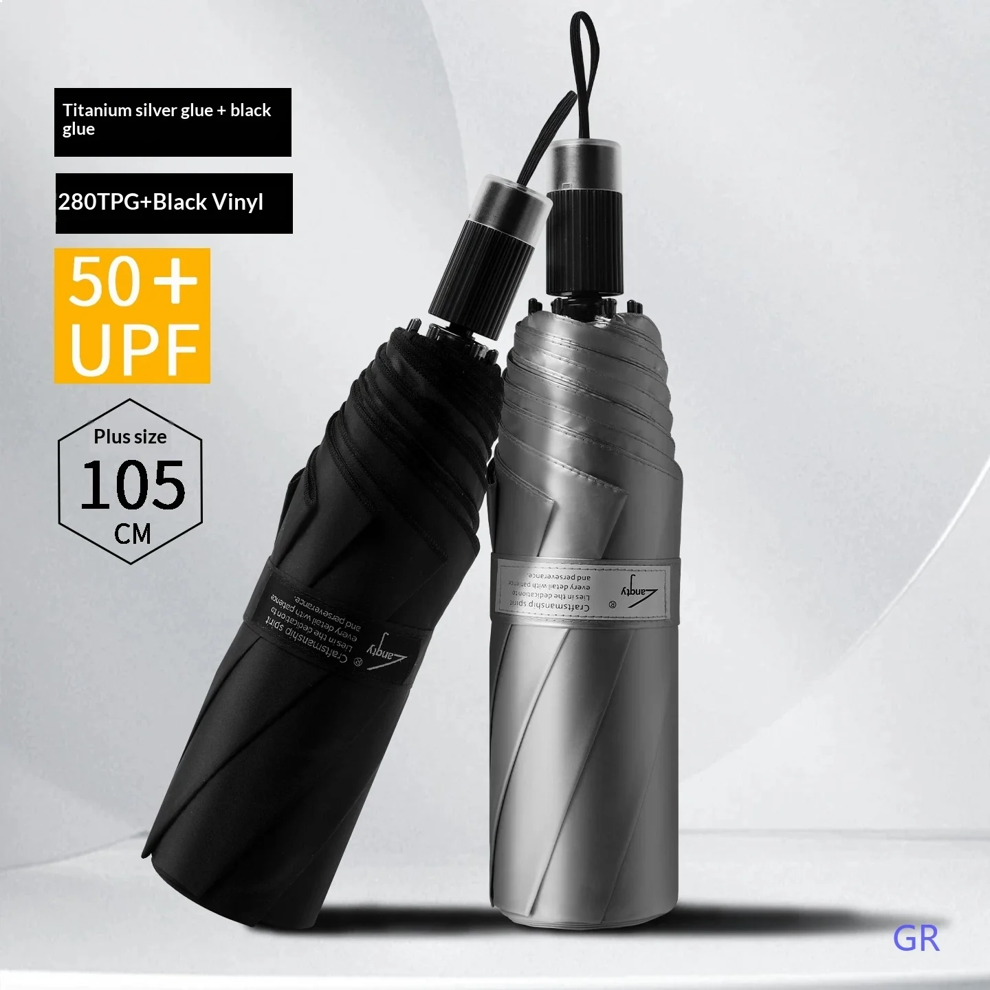 Titanium Silver Black Glue Double Layer Umbrella UV Protection Sun Rain Folding Large