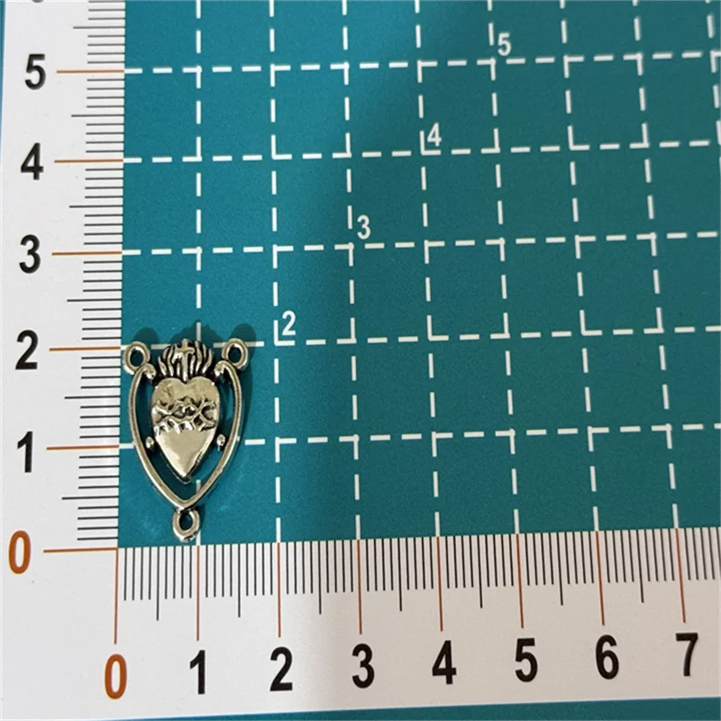 12/20pcs Silver Plated Catholic Sacred Heart Porous Connectors DIY Charms Rosary Necklace Bracelet Jewelry Crafts Making