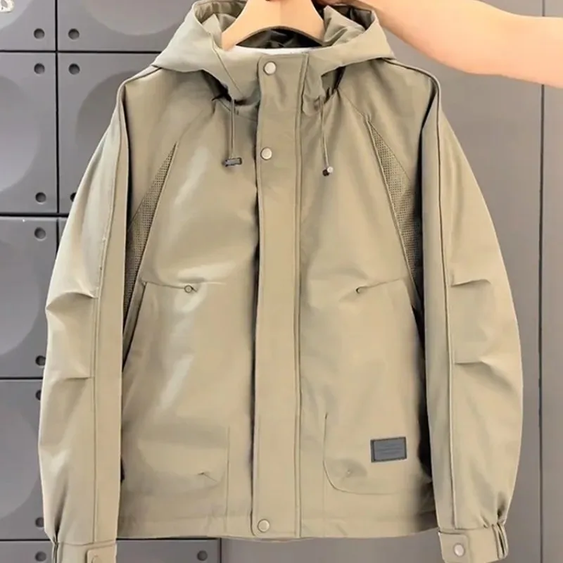 

Trendy Casual and Versatile Men's Coat Autumn and Winter Men's Loose Workwear Hooded Cotton-padded Jacket Youth Zipper Thin Coat