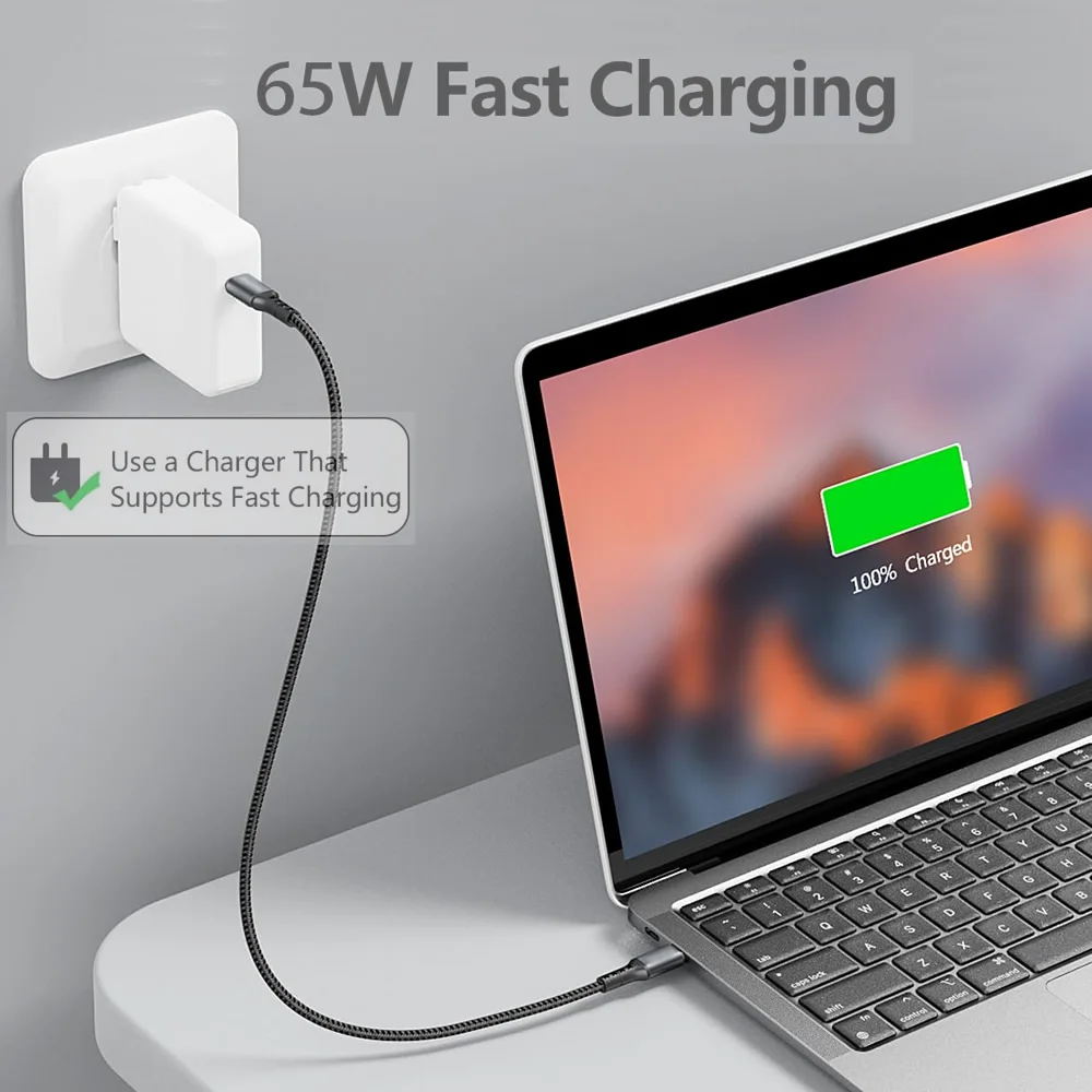 كابل بيانات 0.25 متر USB C إلى النوع C سلك بيانات شحن سريع كابل قصير 66 وات نوع C لهاتف آيفون 15 هواوي سامسونج باور بانك محمول