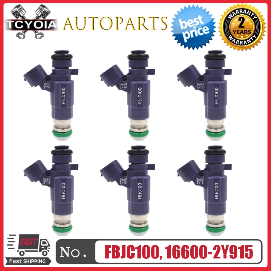 6 pièces/lot, injecteurs de carburant FBJC100 16600-2Y915 pour Nissan 350Z, Pathfinder, Infiniti G35, FX35, FX45, modèles 2002-2005, moteur VQ35DE 3,5 L, V6.
