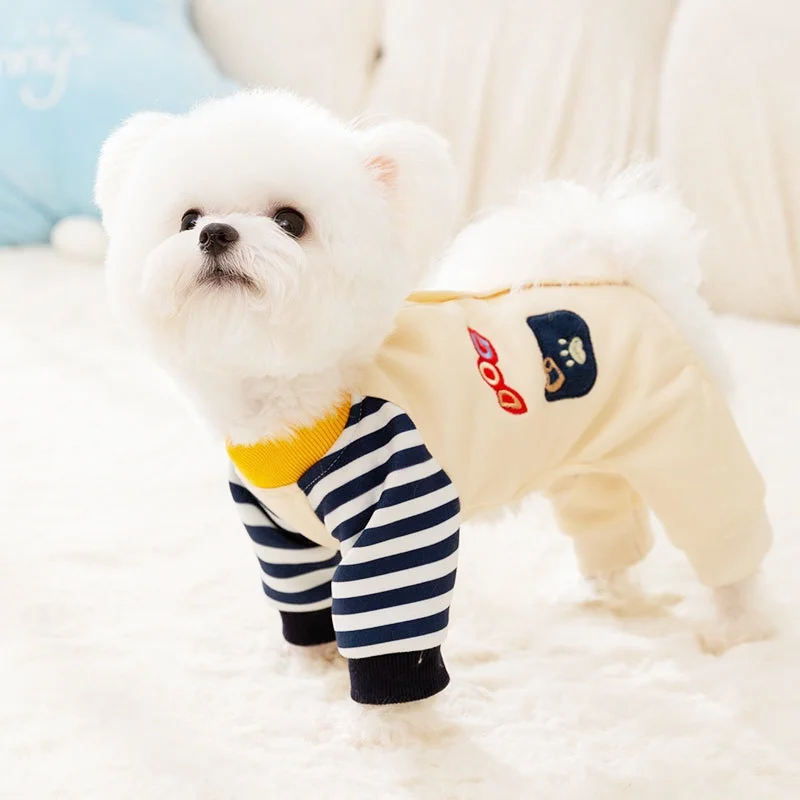 Cute Striped Dog Jumpsuits Fashion Pet Dog Clothes Winter Warm Puppy Pajamas Soft Cat Jumpsuits Chihuahua Clothes Pet Costumes