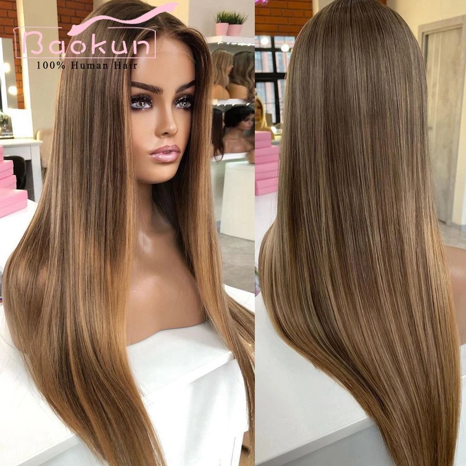 

Auburn Brown Highlight 13x6 Lace Front Wig Glueless Bone Straight Human Hair Wigs For Women Pre Plucked 13x4 Lace Frontal Wig