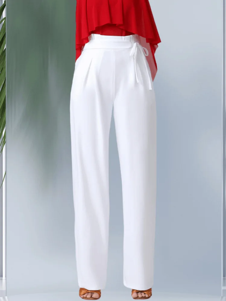 Einfarbige Hose mit hoher Taille und Kordelzug und weitem Bein – lockere, gerade Tanzhose für moderne Bühnen-Performance-Verbandshose