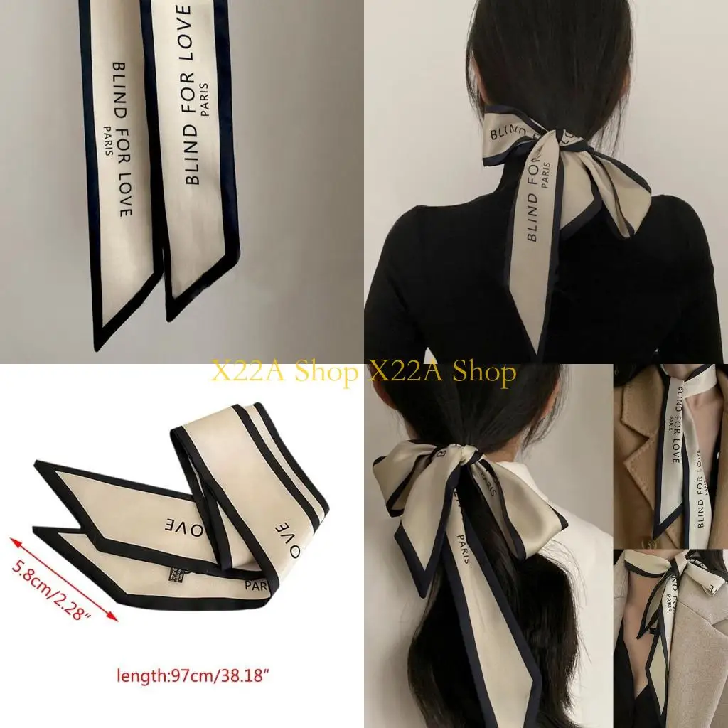 

Unique Vintage Satin Long Skinny Scarf Contrast Color Letters Hairband Neckerchief Wrap