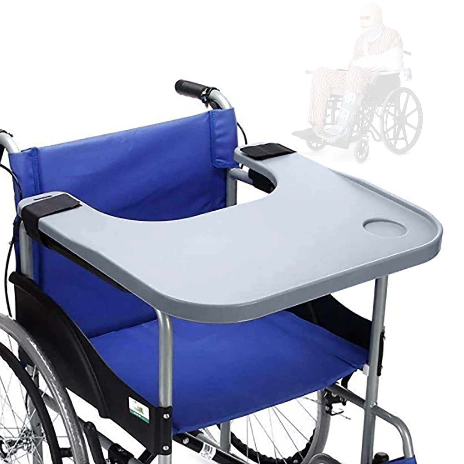 ABS Wheelchair Tray Table w/2 Drink Holders Disabled Portable Lap Tray 52 * 58cm, Suitable for 16