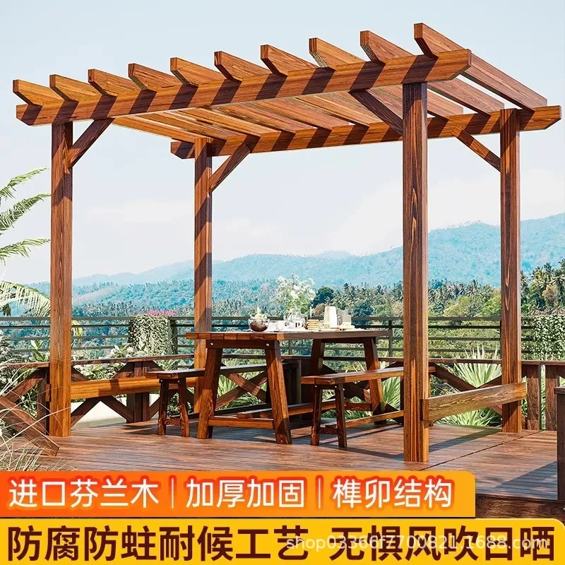 For Outdoor Garden Pergola Antiseptic Wood Grape Vine Stand Roof Climbing Frame Terrace Pavilion Awning Support Structure