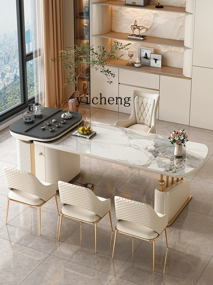 

YXY Office Tea Table and Chair Set Home Tea Brewing Table with Kettle Integrated Rock Board Tea Table