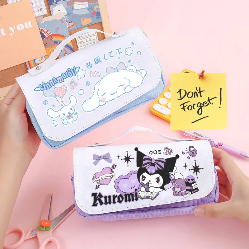 sanrio pu grande capacidade lapis case kawaii cinnamoroll melody kuromi lapis bolsa pen pouch material de papelaria escolar 01