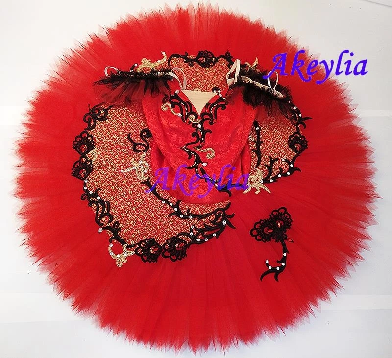 Don Quijote Variation YAGP Competiton Ballet Tutu Kitri Adult Black Red Professional Classical Platter Tutu women ballet JN0121