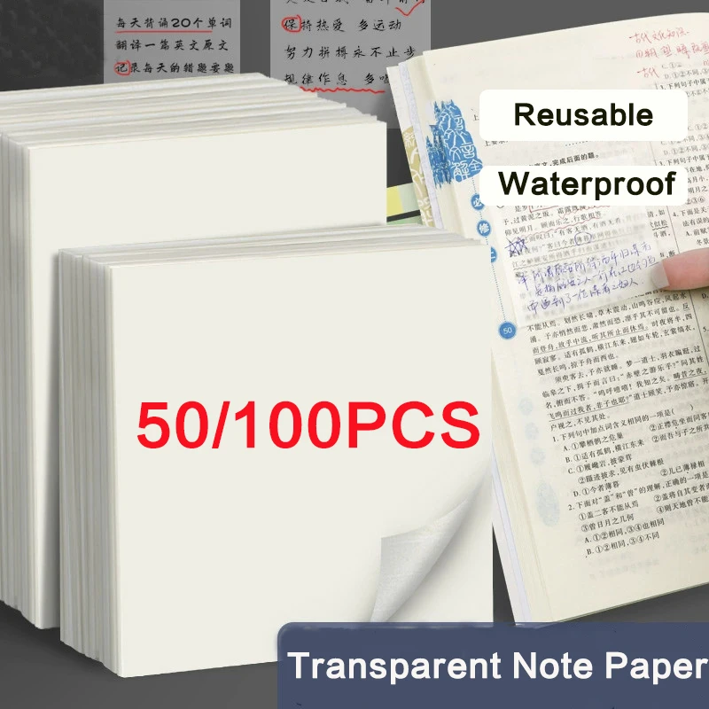 50/100 Sheets Sticky notes Reusable Transparent sticky notes Waterproof note paper for School office stationery Bookmark Marker