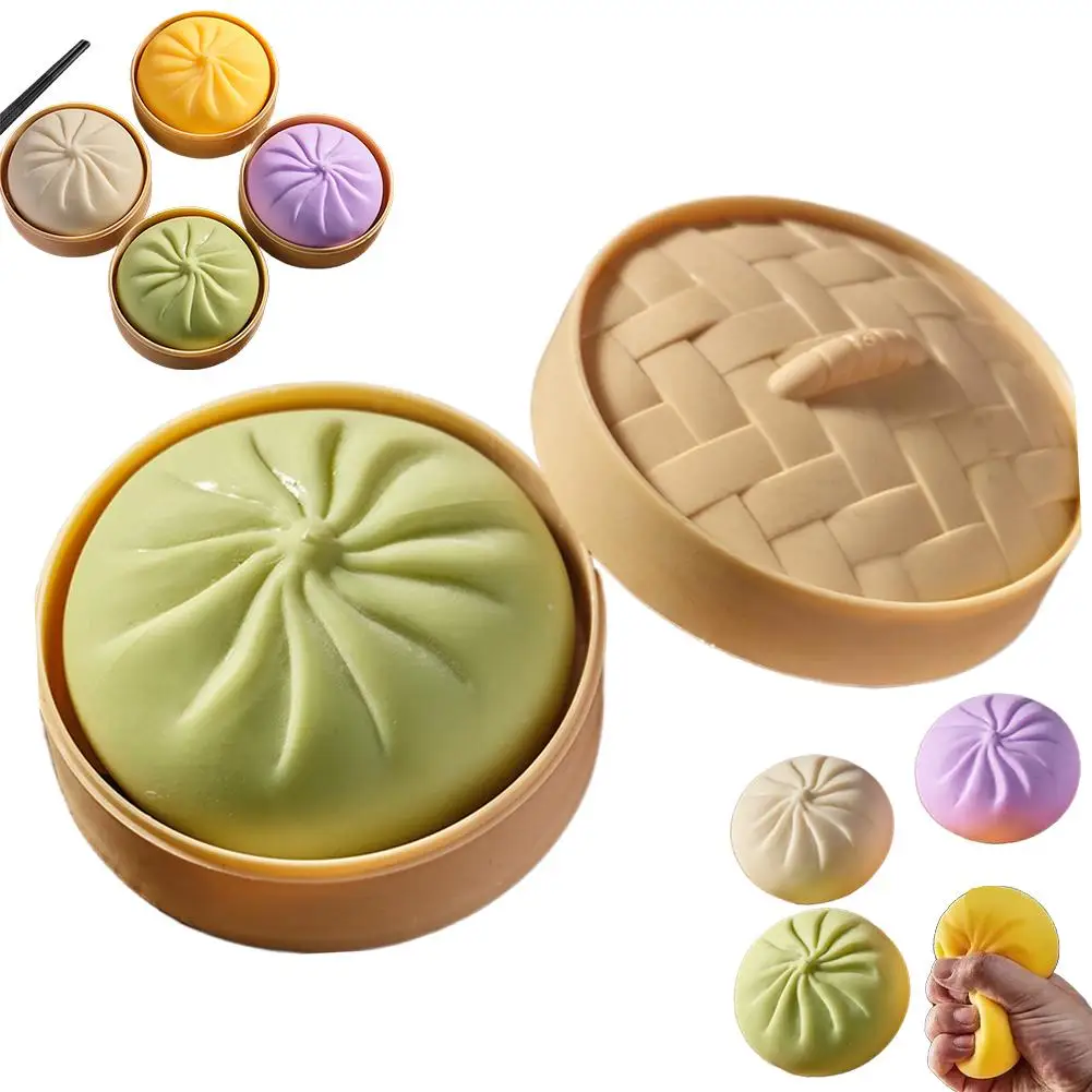 Kleurrijke Dumpling Squishy Stressballen Fidget Sensorische Speelgoed Simulatie Eten Squishies Broodje met Stoomkoker Knijpdeegbal Cadeaus