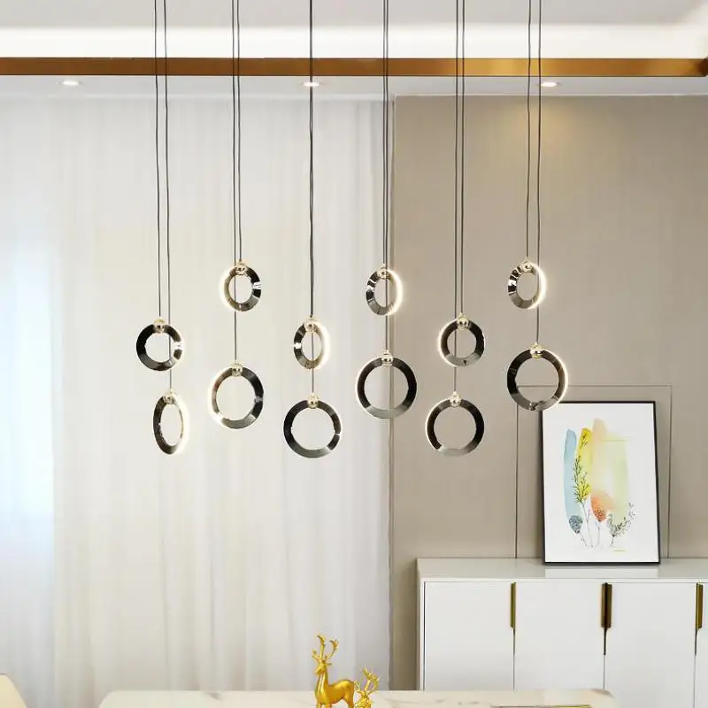 Art deco staircase Long round LED Chandelier lighting for parlor Living Room Hotel stairwell decor Led strip pendant light